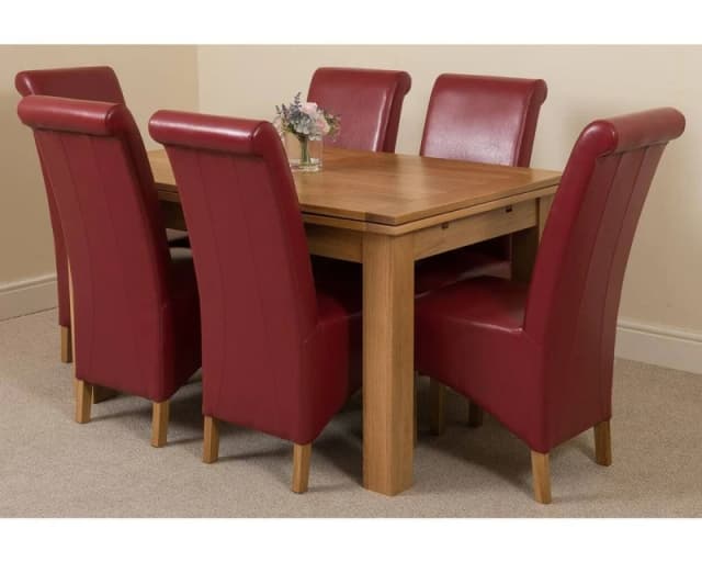 Thats Furniture Richmond 140-220cm Oak Extending Dining Table + 6 Montana Leather Chairs in Red Red Unisex