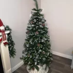 6ft (1.8m) Snowtime Frosted Glacier Pine Snow Tipped Christmas Tree with Pine Cones