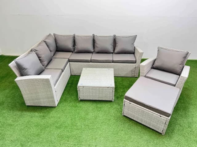 Fimous 8 Seater Corner Sofa Sets with Coffee Table Chair Big Stool Light Grey Light Grey Unisex