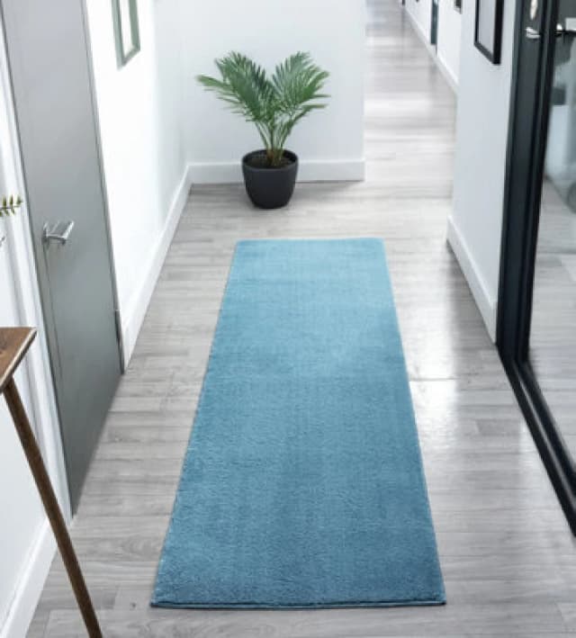 Comfy Washable Low Pile Living Room Area Rug - Anti Slip Felt Backing Teal 60Cm X 200Cm