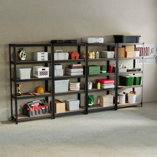 Lassic 5 Tier Heavy Duty Steel Garage Shelving - 4 Bay Black unisex 5 Tier