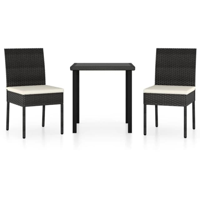 VIDAXL 3 Piece Outdoor Dining Set with Cushions Poly Rattan Black Vidaxl 8720286943144