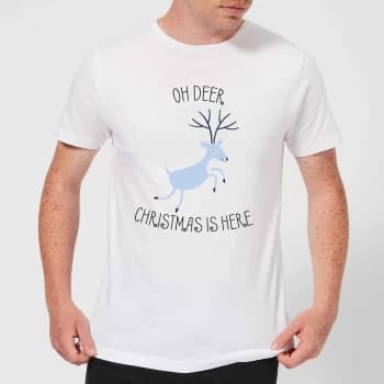 Oh Deer Christmas Is Here Mens Christmas T-Shirt - White - 4XL