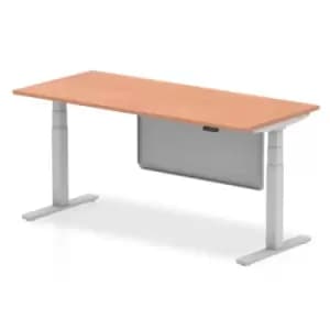 Air 1800 x 800mm Height Adjustable Desk Beech Top Silver Leg With Silver Steel Modesty Panel
