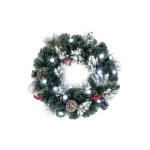 Frosted Wreath with LED Pinecones