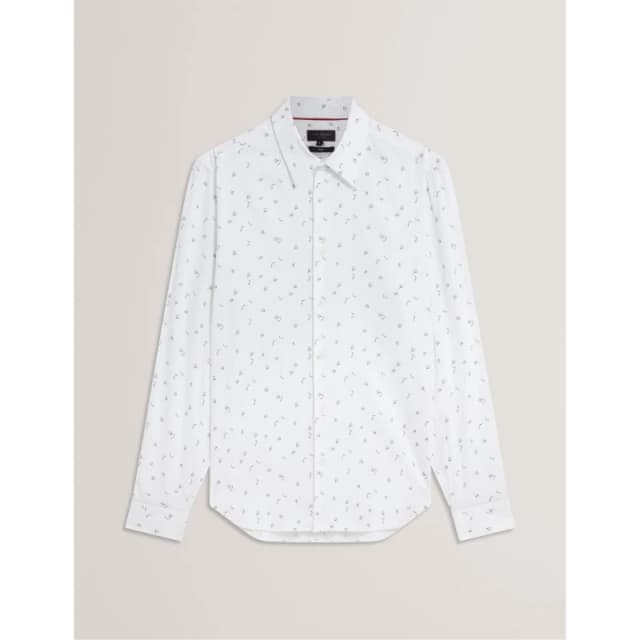 Ted Baker Mens Long Sleeve Floral Patterned Shirt White male S (2)
