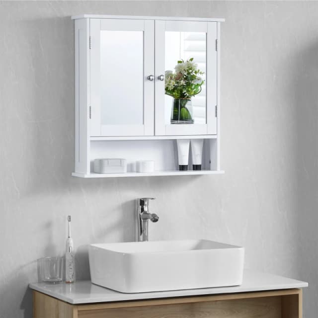 Lassic Priano 2 Door Mirrored Wall Cabinet With Shelf White unisex 2 Door