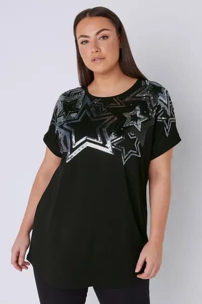Evans Sequin Star Top Black