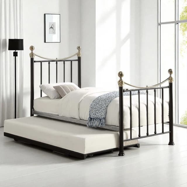 OAT Home Hampstead Traditional Single Metal Bed Frame & Guest Trundle in Black Unisex Single
