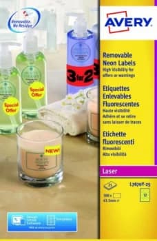 Avery High Vis Round 63.5 DIA YW L7670Y-25 12 p/sht PK300