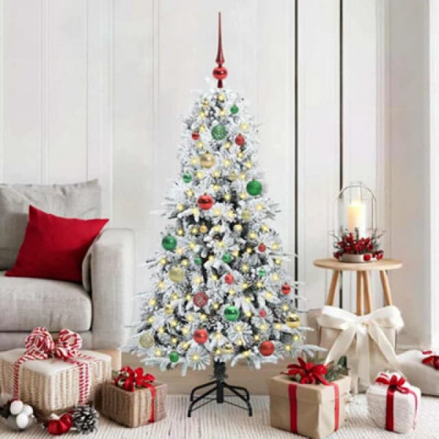vidaXL Artificial Hinged Christmas Tree with Multicolour Balls Snow Flocked Green 150cm PE and PVC, Green 3397479
