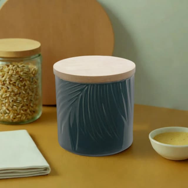 Premier Housewares Bali Dark Green Small Storage Jar With Bamboo Lid Green