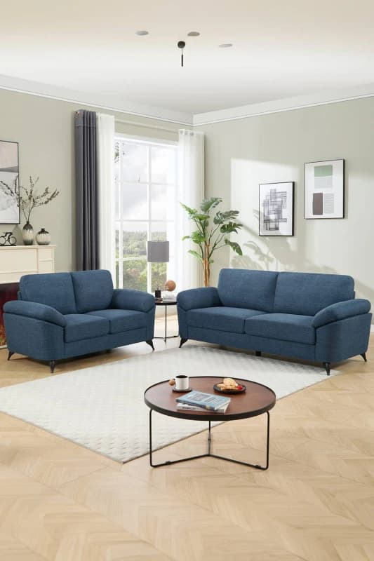 More4Homes Malmo Modern Scandi Style Fabric Living Room 2+3 Seater Sofa Set (Blue)