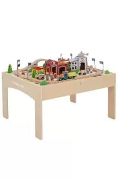 Wooden Train Set With Wooden Play Table & Track (85 Pieces) (