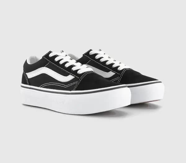 Vans Old Skool Platform Kids Trainers Black White New, 2
