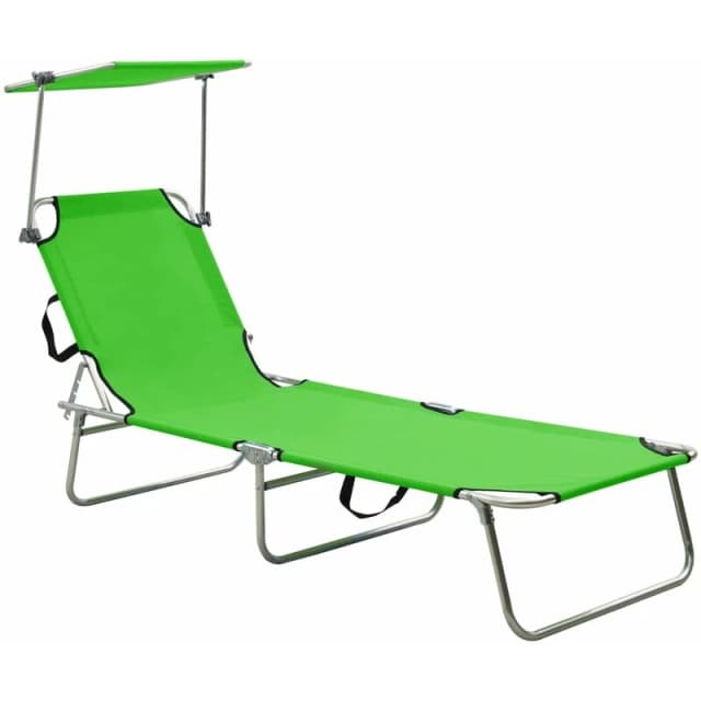 VIDAXL Folding Sun Lounger with Canopy Green Aluminium Vidaxl 8720286073117