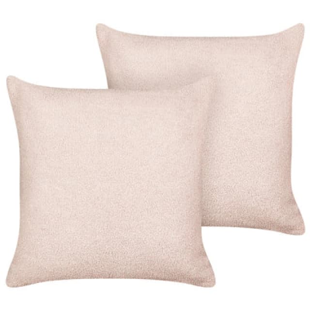 Beliani Set Of 2 Decorative Cushions Leuzea Boucle 45 X 45cm Pastel Pink Solid