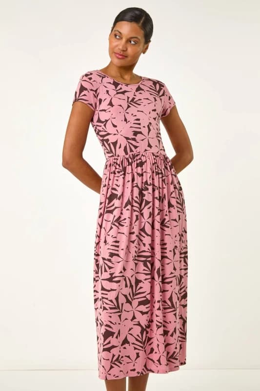 Roman Womens Floral Print Stretch Midi Dress in Pink Size: 20 Pink Female 20