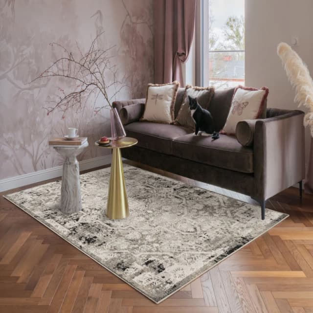 Mayfair Living Room Area Rug Metallic Sheen Contemporary Modern Damask Design - Grey 120Cm X 170Cm