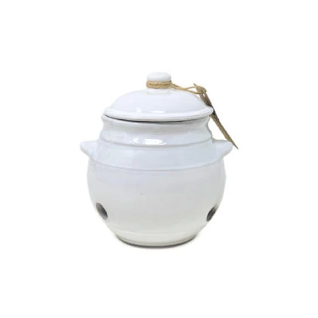 Verano Spanish Ceramics Rustic Pastel Fully Dipped Terracotta Kitchen Garlic Storage Jar W/ Lid White (H) 15Cm