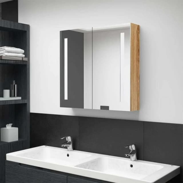 VIDAXL LED Bathroom Mirror Cabinet Oak 62x14x60cm Vidaxl 8720286332856