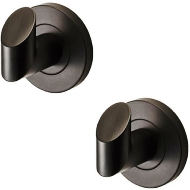 Loops 2x Single Bathroom Robe Hook on Concealed Fix Rose 44.5mm Proj Matt Black Black