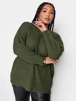 Yours Fashion Distressed Jumper Khaki, Green, Size 14-16, Women