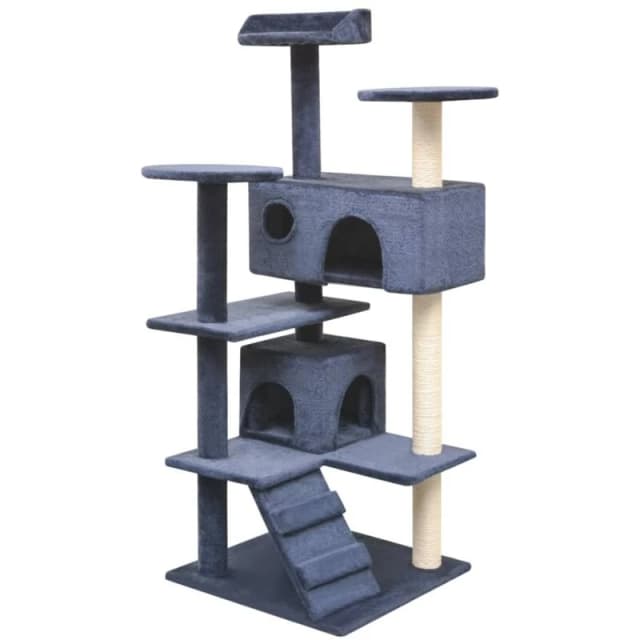 vidaXL Cat Tree Playhouse Condo with Sisal Scratching Posts 125cm Dark Blue