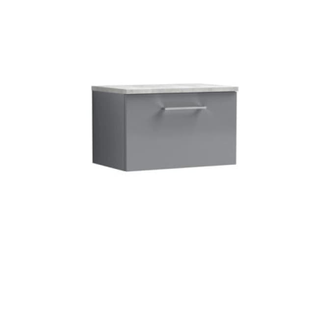 NUIE Arno Wall Hung 1-Drawer Vanity Unit with Bellato Grey Worktop 600mm Wide - Satin Grey - Nuie ARN2222LBG