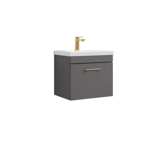 Balterley 1 Drawer Wall Hung Vanity Basin Unit Grey Brushed Brass Handle 500mm Grey