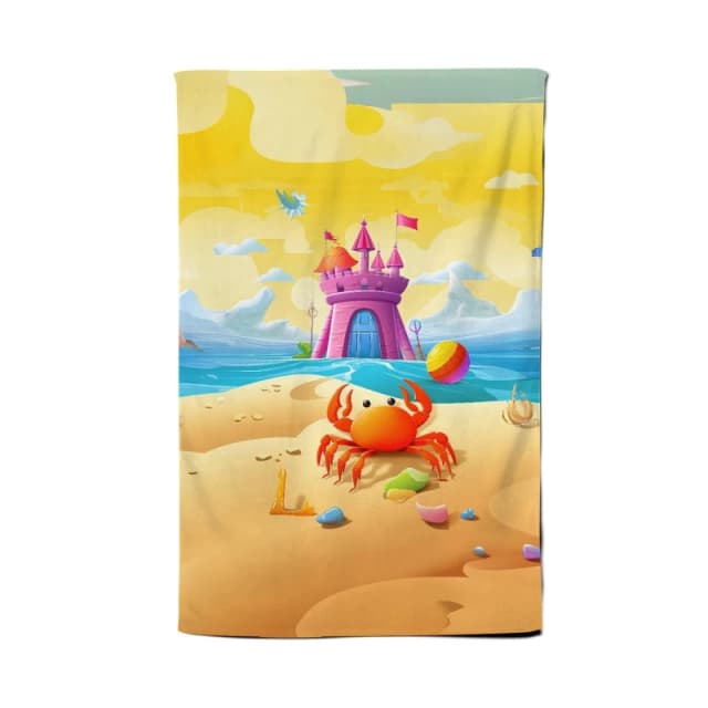 Warren Reed - Designer Orange Crab On A Beach Holiday Tea Towel in Yellow Yellow Unisex