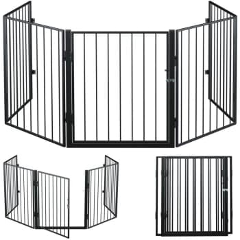 Deuba - Fireplace Chimney Guard 310cm 122 IN incl. Door 5 Elements 75cm High Protective Grid Animal Barrier Metal Black