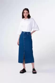 Greta Midi Denim Skirt, Mid Wash / 10