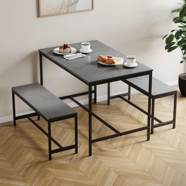 Lassic Roslyn 4 Seater Dining Table With Bench Set Concrete Grey unisex 4 Seater