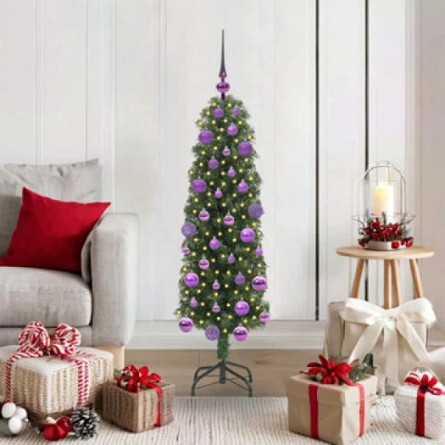 vidaXL Artificial Christmas Tree with 150 LEDs, Lilac Balls with Stand Green 120 x 38 cm, Green 3394927
