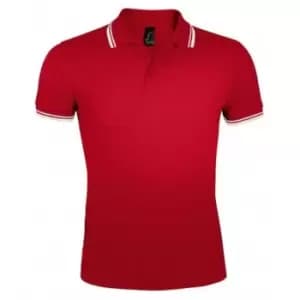 SOLS Mens Pasadena Tipped Short Sleeve Pique Polo Shirt (3XL) (Red/White)