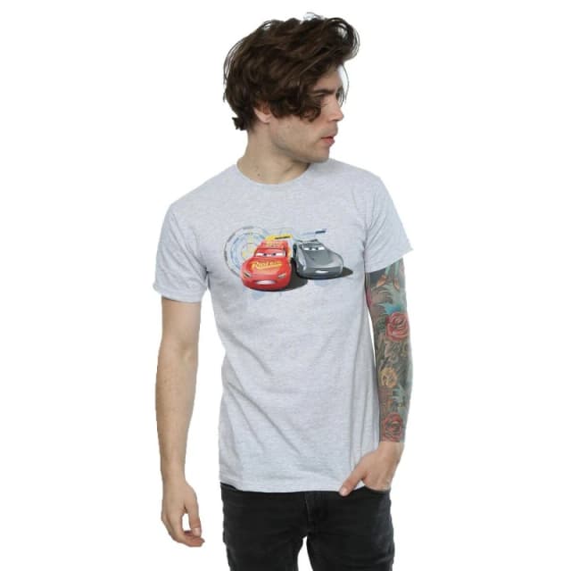 Disney Men Cars Lightning Vs Storm T-Shirt in Grey Size: Small Grey S Male 5057245926379