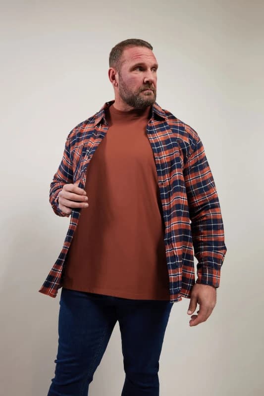 BadRhino BadRhino Men Check Print Long Sleeve Flannel Shirt in Orange Size: 2X-large Orange XXL Male 5063111540198
