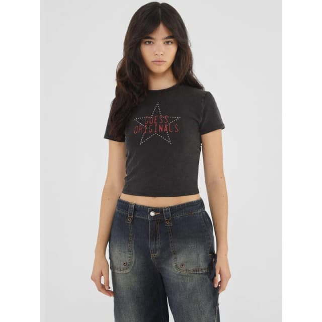 Guess Front Print and Studs T-Shirt - Black 8