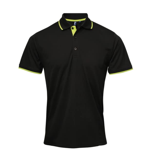 Premier Premier Men Contrast Coolchecker Polo Shirt in Black Size: Small Black S Male 5057520100517