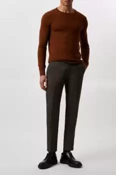 Mens Slim Fit Brown Check Smart Trousers