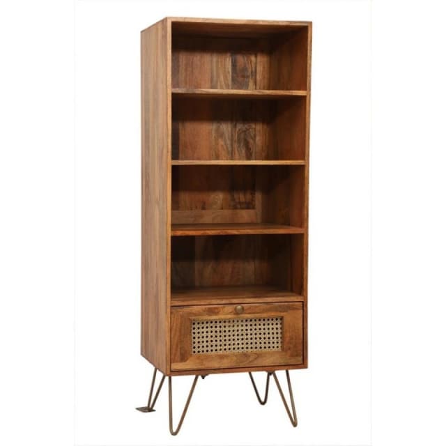 Jaipur Furniture Ltd Nyack Cabinet with Drawer - Mango Wood/Iron - L40 x W50 x H137cm - Light Brown with Natural Rattan - Assembly Required Brown Uni