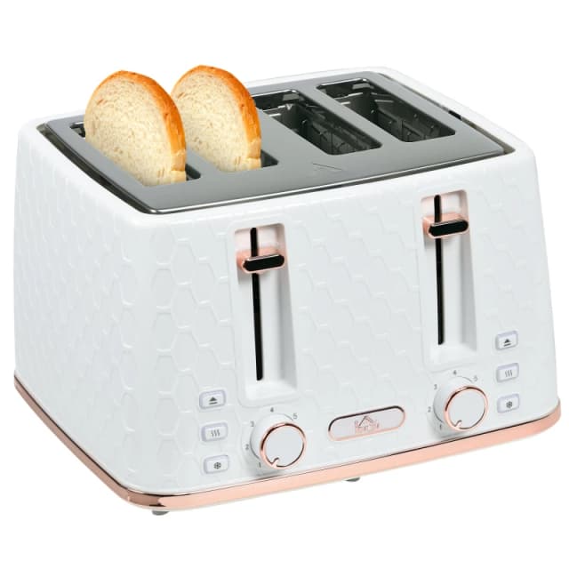 HOMCOM Toaster with 4 Slot - 7 Browning Levels - 1600W - Honeycomb - White TJ Hughes 5063603731707
