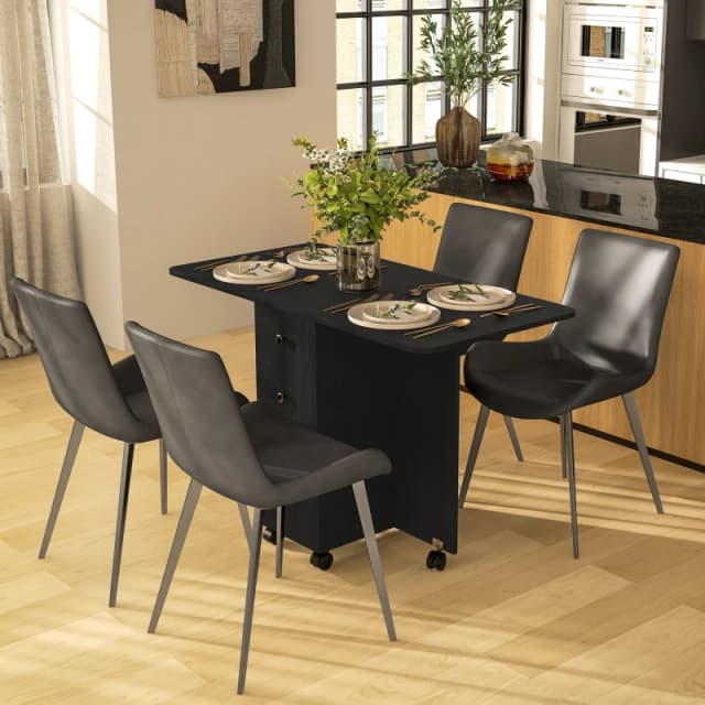 HOMCOM Folding Dining Table - Drop Leaf Table With Drawers Distressed - Black TJ Hughes Oak 5061025073160