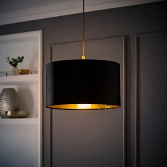 ValueLights ValueLights Reni Black Velvet with Gold Inner Easy Fit Ceiling Lamp Shade and Bulb Size: Medium Black Medium Unisex 5059406062155