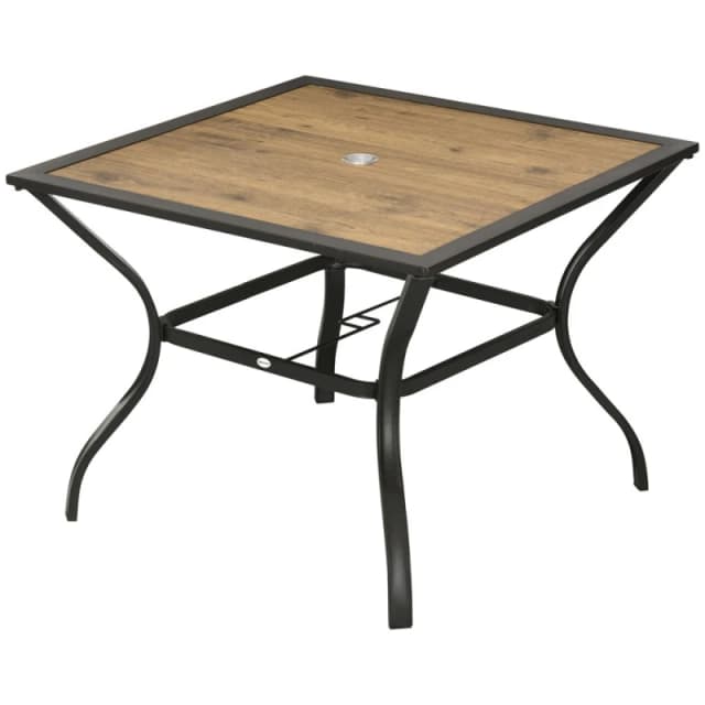 Outsunny Garden Table with Parasol Hole w/ pc Board Tabletop for 4 Persons Brown - Outsunny 5056725392482