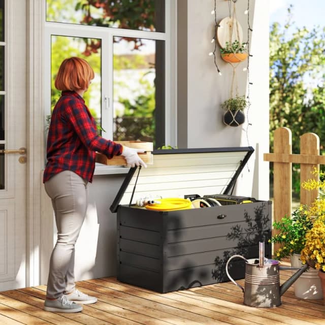 OUTSUNNY 311L Garden Storage Box, Waterproof Outdoor Storage Box for Tools in Dark Grey Dark Grey Unisex