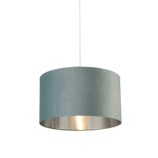 Lighting Collection Sage Green Velvet Drum Shade Silver Inner D50Cm Lamp Shade Green Unisex