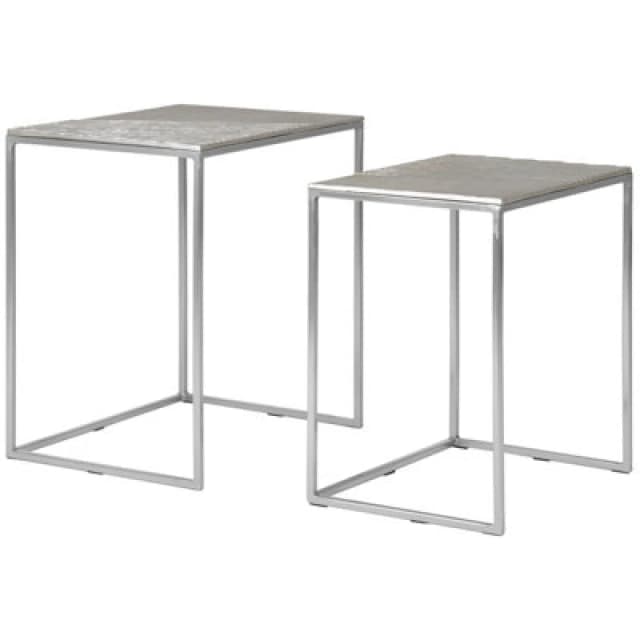 Orsina Set Of 2 Rectangular Side Tables, Textured Aluminium Table Tops With Nickel Finish Legs, Sleek Nesting Tables