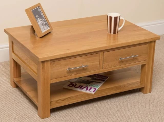 Thats Furniture Oslo Solid Oak Coffee Table with 2 Drawers in Light Oak Light Oak Unisex